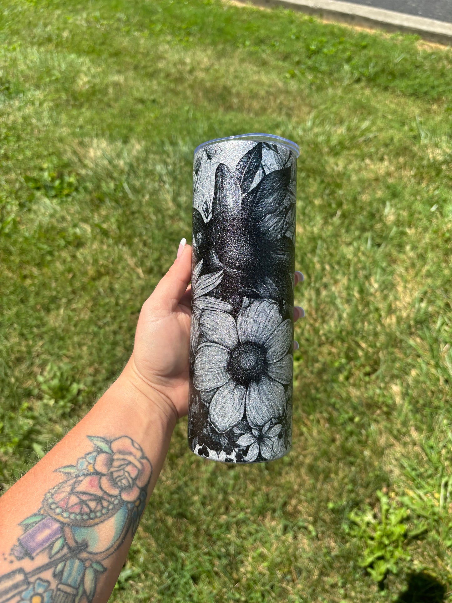 Floral Glitter Tumbler