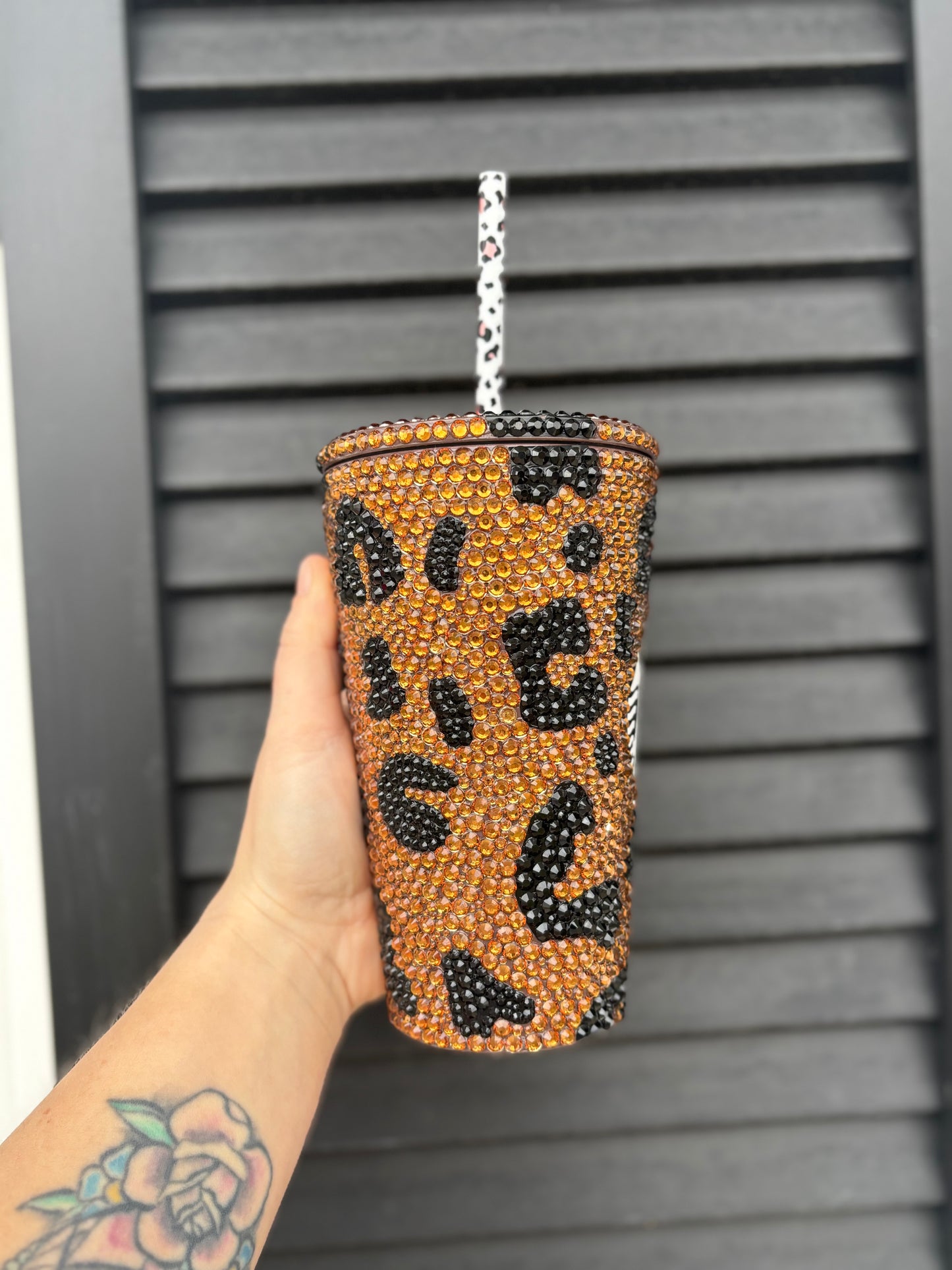 16oz Leopard Rhinestone Tumbler