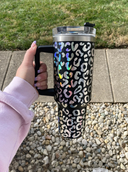 Black Iridescent Leopard Tumbler