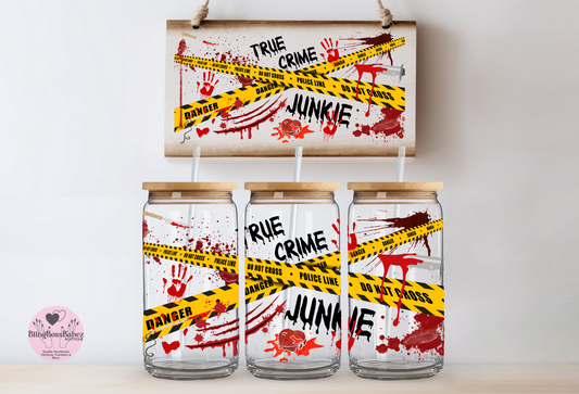 True Crime Junkie Glass Can