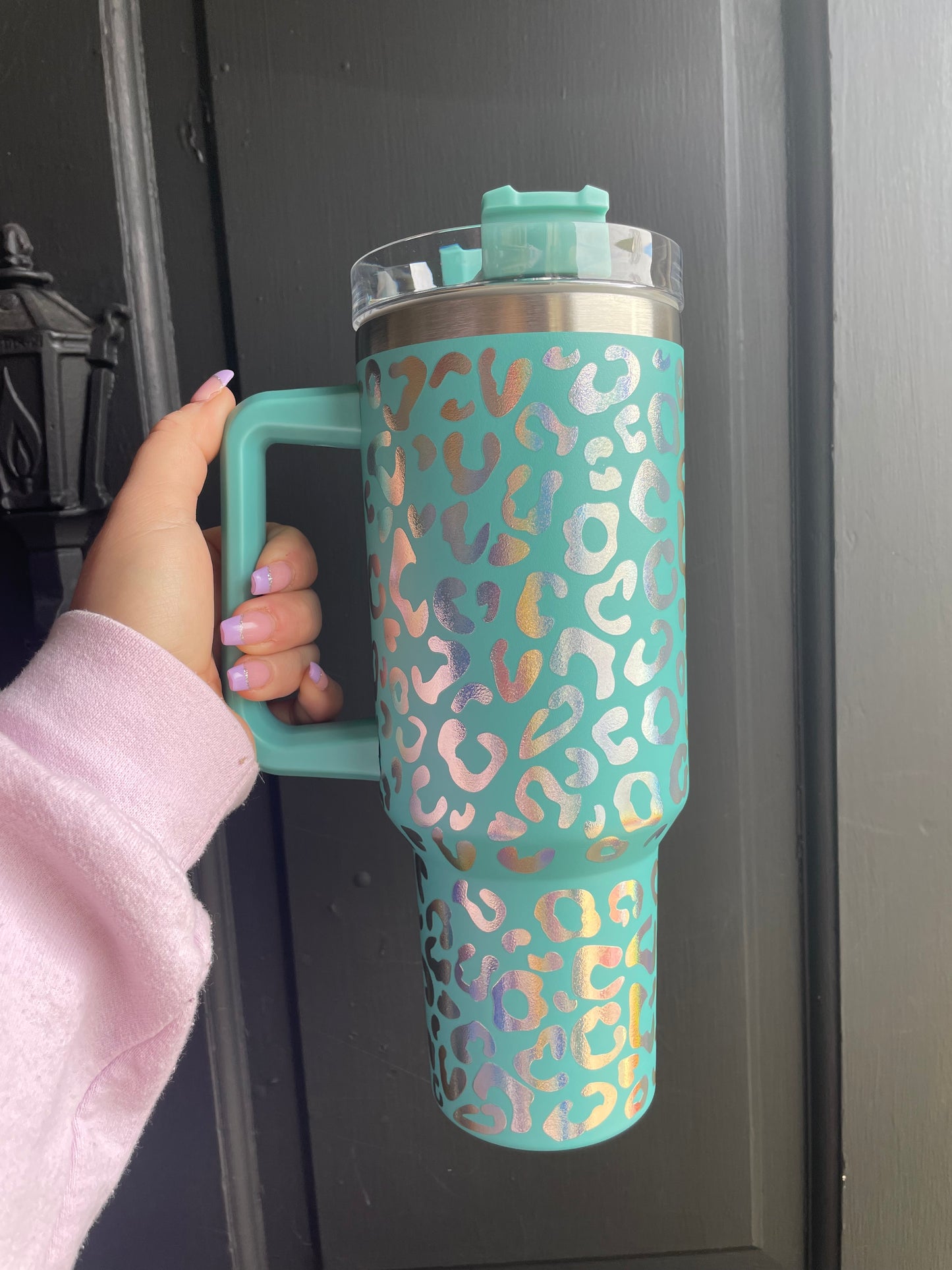 Teal Iridescent Leopard Tumbler