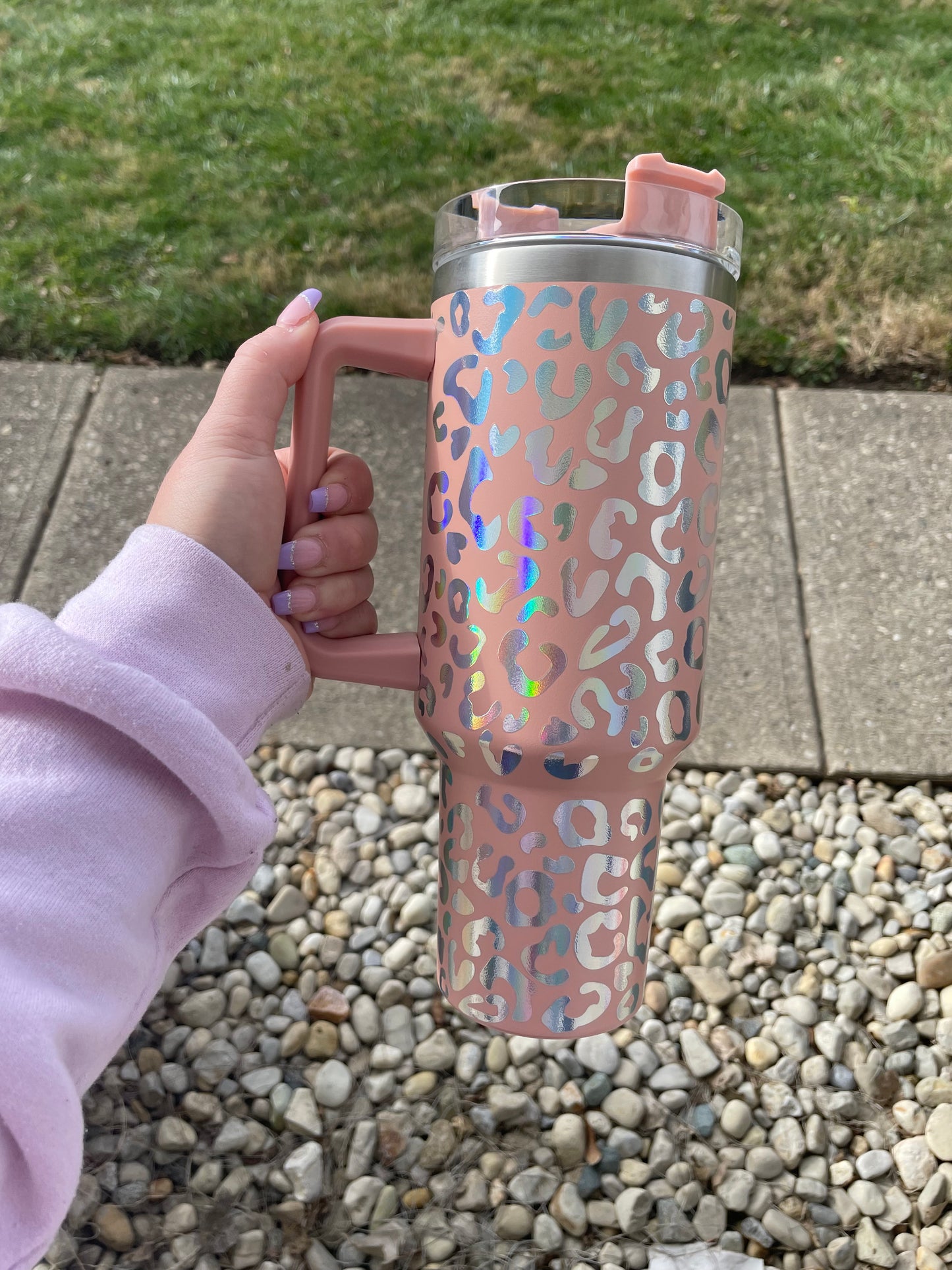 Peach Iridescent Leopard Tumbler