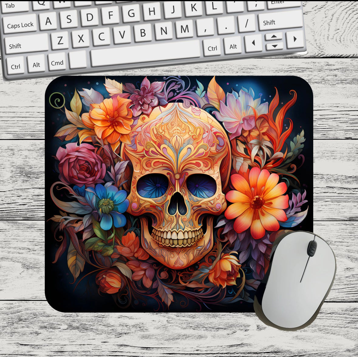 Floral Skull Mouse Pad