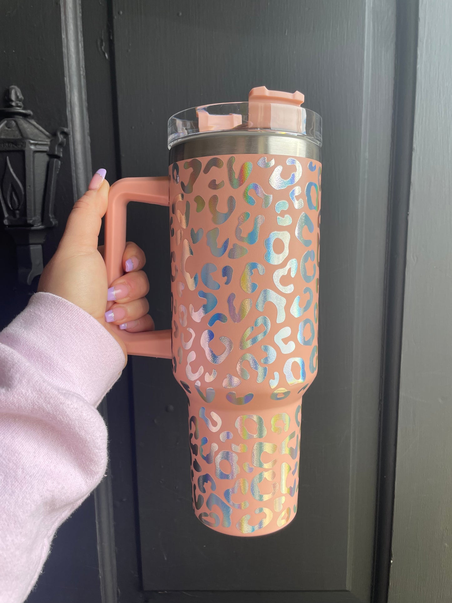 Peach Iridescent Leopard Tumbler