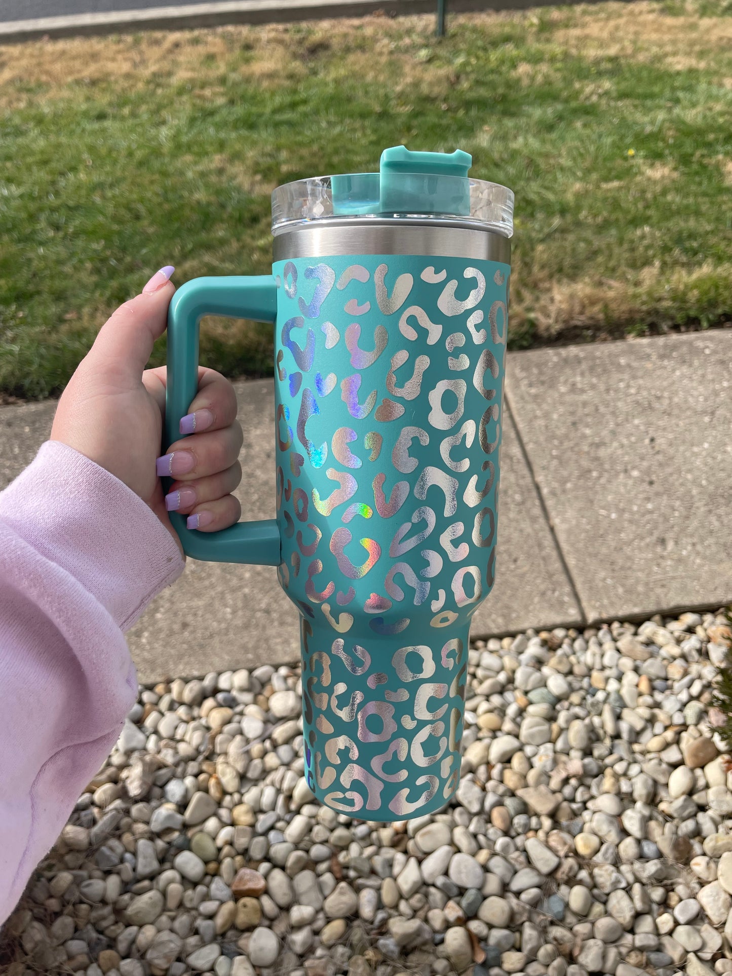 Teal Iridescent Leopard Tumbler