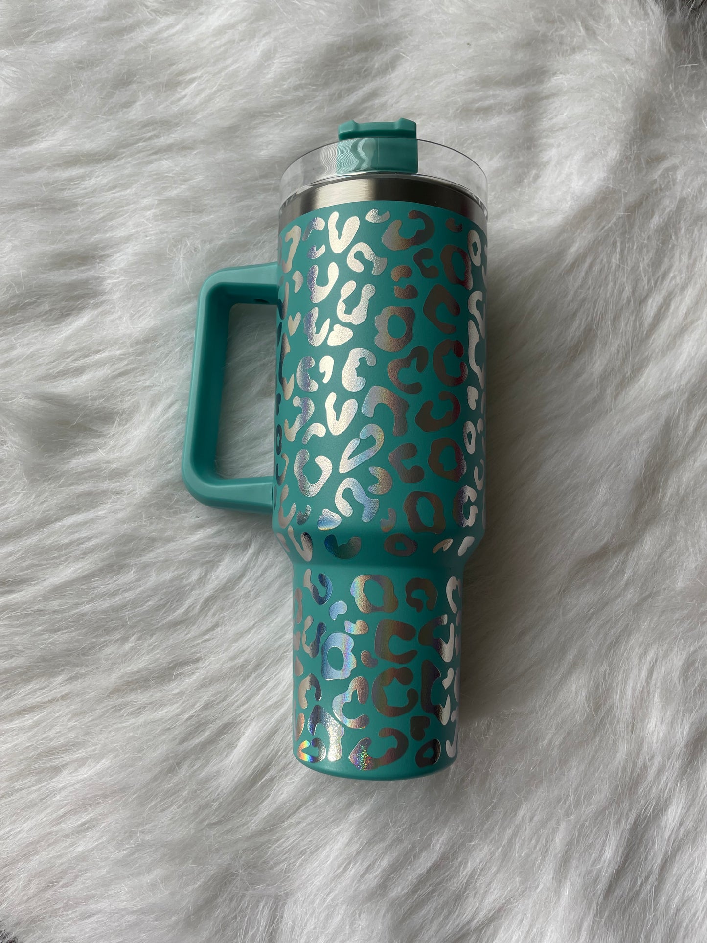 Teal Iridescent Leopard Tumbler