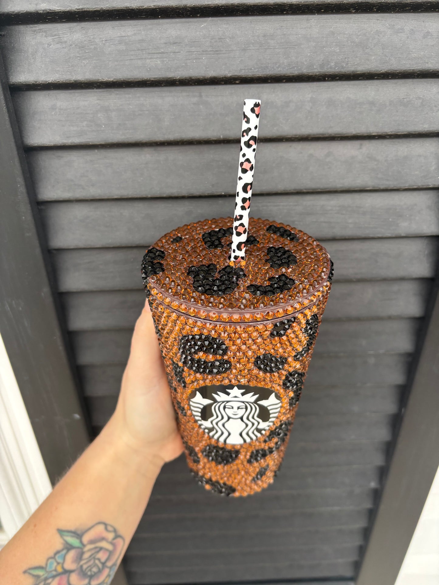 16oz Leopard Rhinestone Tumbler