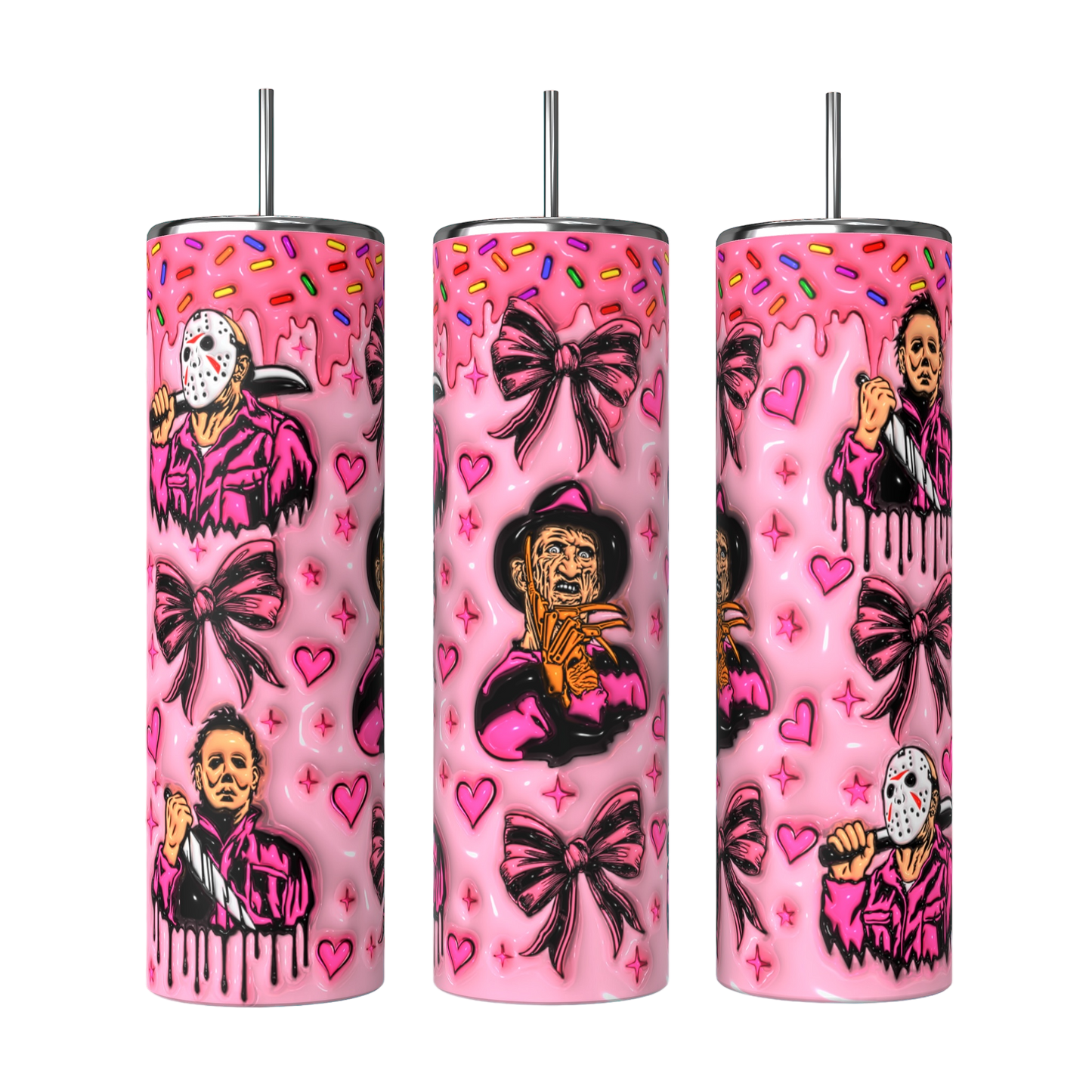 Horror Characters Pink Tumbler