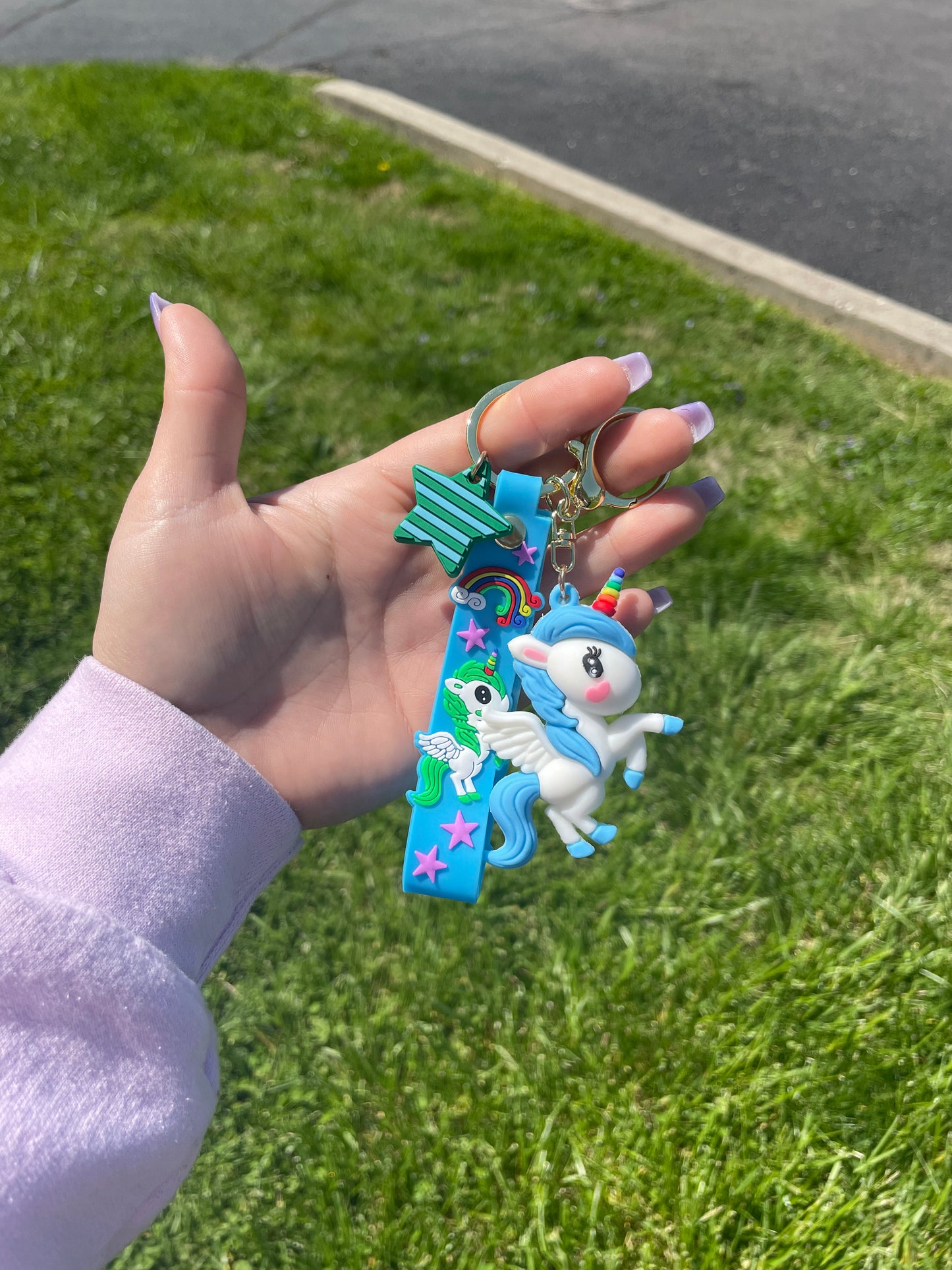 Unicorn Blue Rainbow Keychain