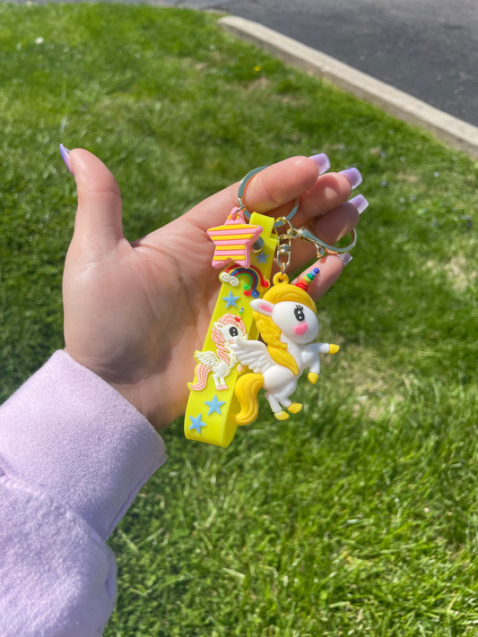 Unicorn Yellow Rainbow Keychain