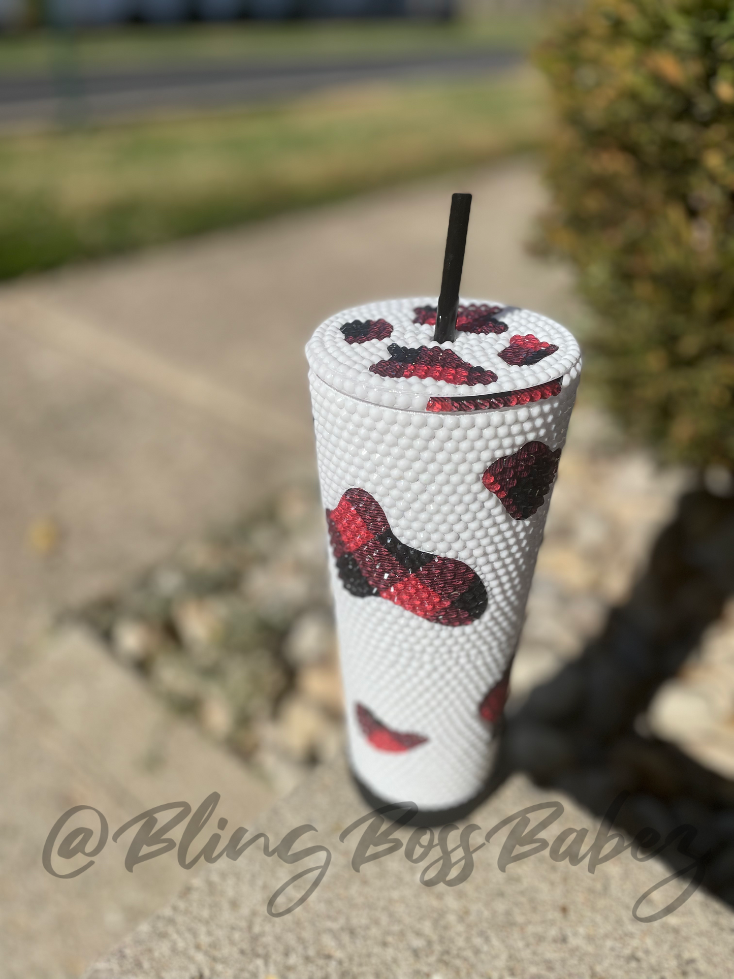 Plaid Bling Cow Tumbler