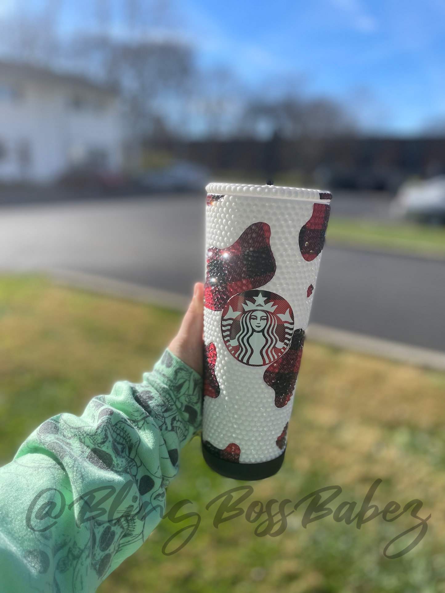 Plaid Bling Cow Tumbler