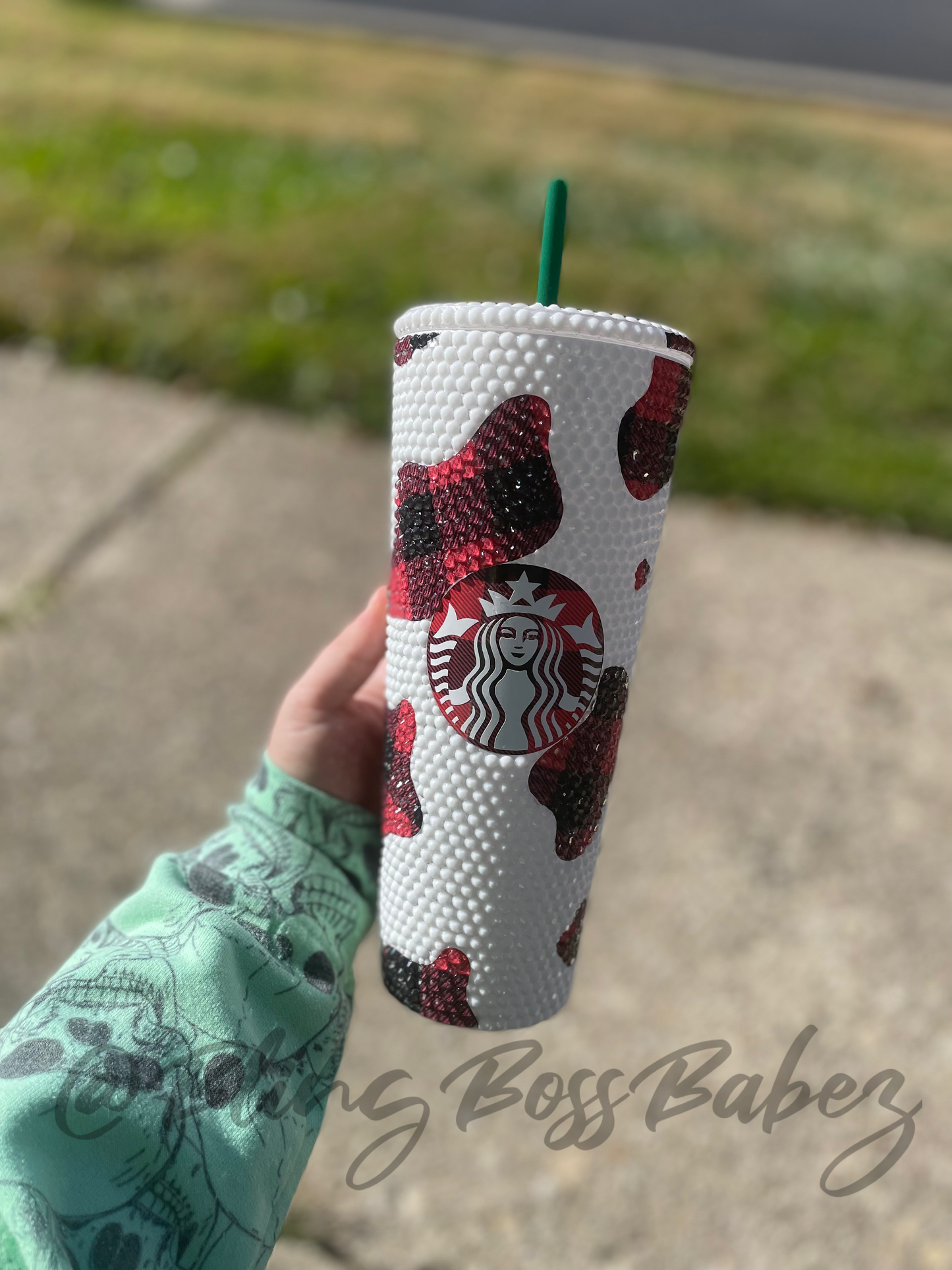 Plaid Bling Cow Tumbler