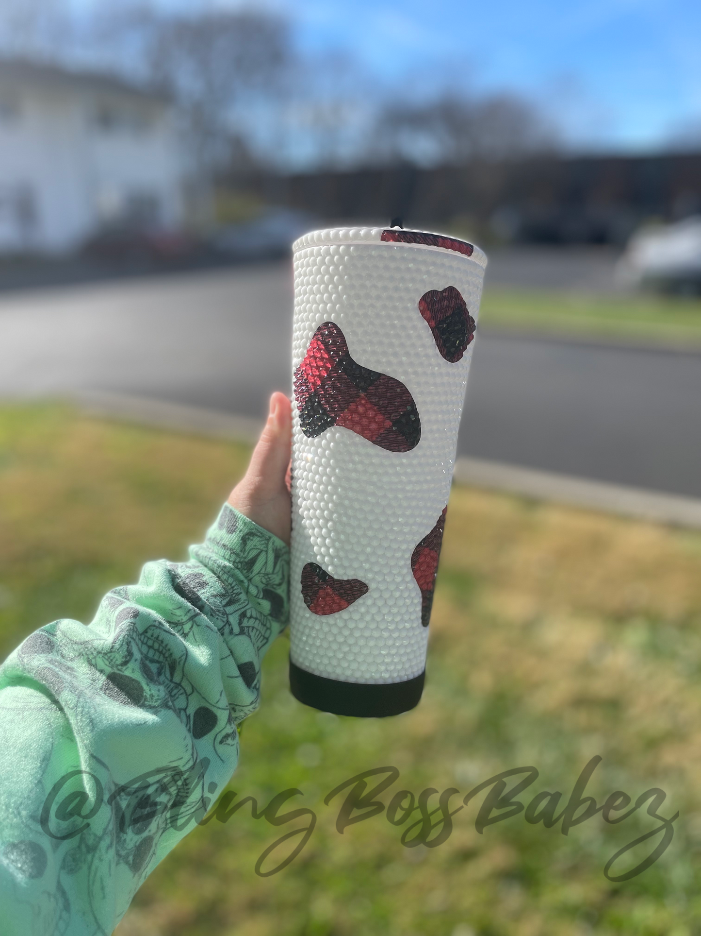 Plaid Bling Cow Tumbler